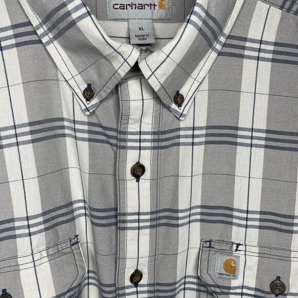 CARHARTT Plaid Shirt Men XL Original Fit Midweight Button Down Gray 104175 - Picture 6 of 13